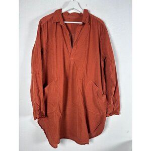 CP Shades Womens Rust 100% Linen Tunic Shirt Top Large Pockets Long Sleeve NWOT